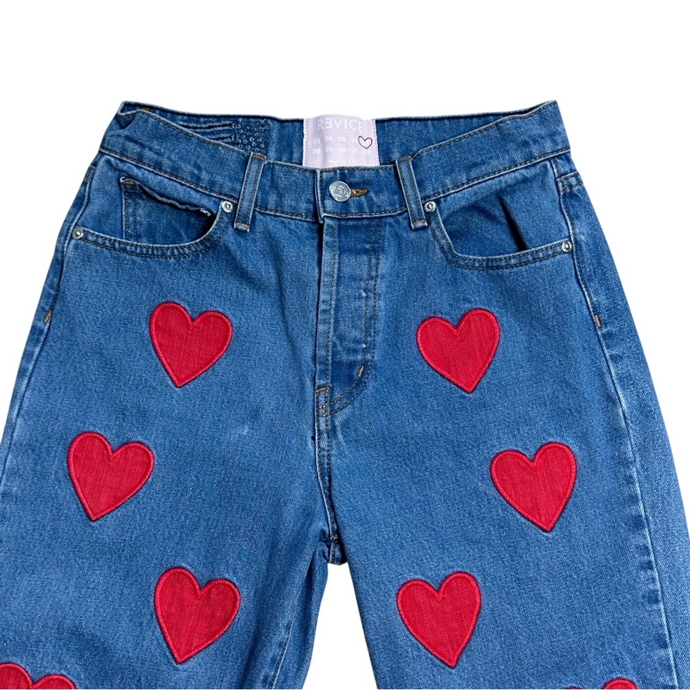 REVICE Blue Straight Leg Jeans with Red Heart Patches - Picture 3 of 8